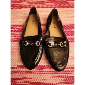 Torrid Black Faux Patent Leather Horsebit Loafers Size 9WW